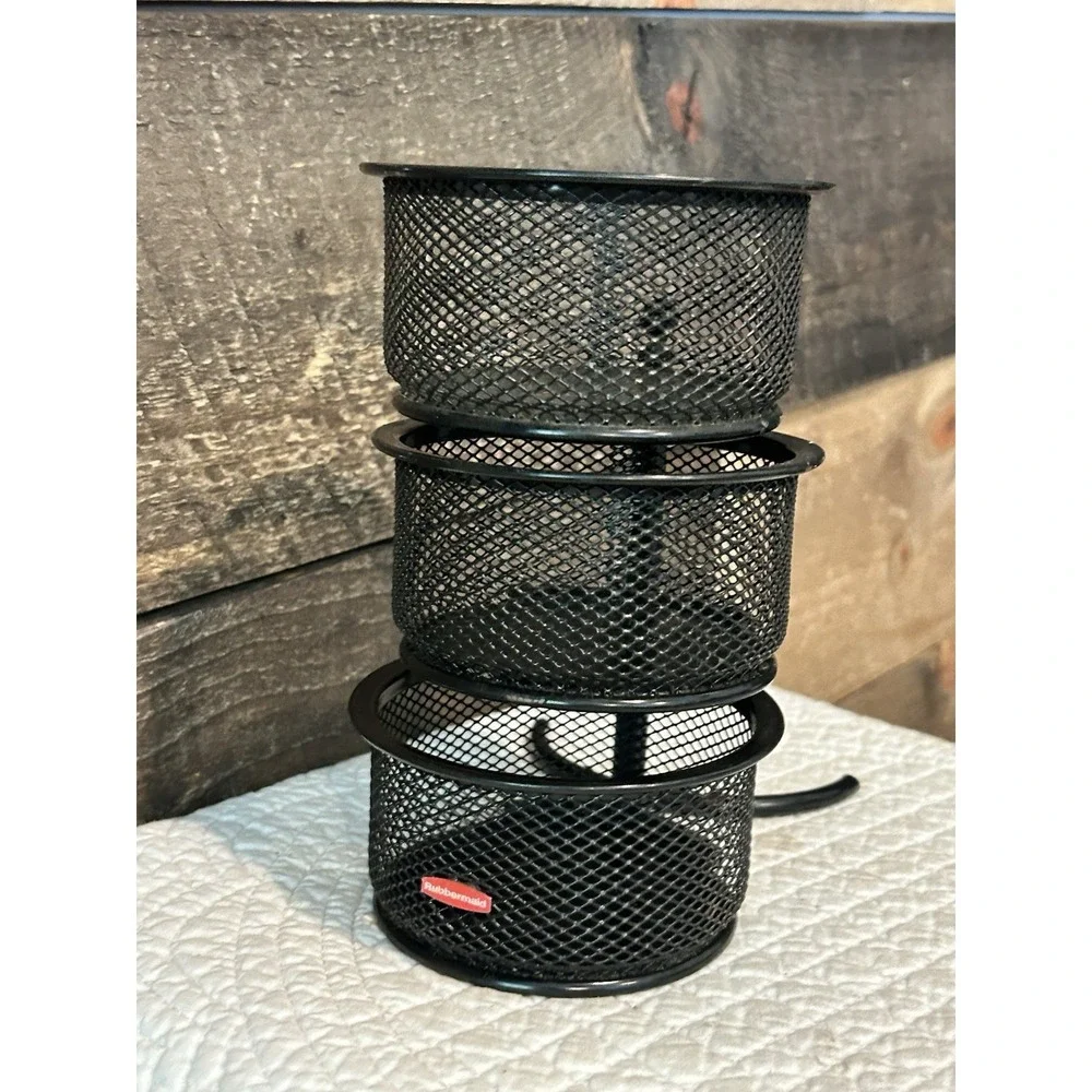 Y2K Era Rubbermaid 3‎ Tier Mesh Swivel Desk Organizer Black Metal Office Storage